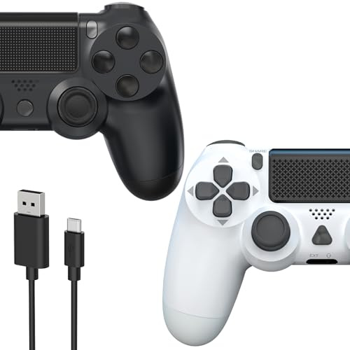YCCTEAM 2 Pack Wireless Controller for P-4, Joystick Game Controller for P-4/Slim/Pro/PC Console With Touch Pad/Dual Vibration/Motion Control/Audio Function (Black+White)