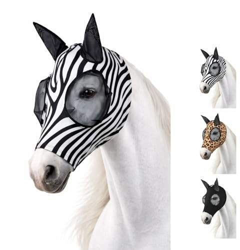 netproshop Flugskyddsmask med dragkedja nätöron stort ögonområde elastisk fåll stl. Shetty Pony, storlek: Cob, färg: zebra