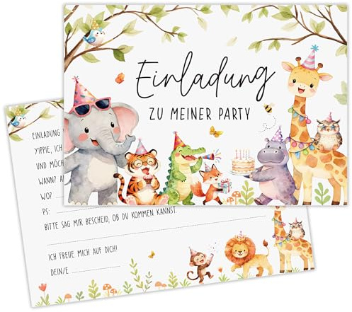 COMOOKA 15 Stücke Einladungskarten Kindergeburtstag Tiere Einladungskarten Zoo Geburtstag Einladungskarte Tiere für Mädchen Junge Wildtiere Party Einladung Geburtstageinladung A6