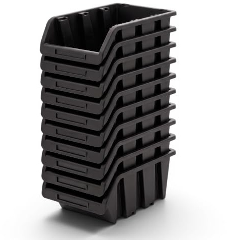 MELTOM Sichtlagerbox Werkstatt 195x120x90 mm Schwarz 10 Stück Stapelbox | Sortierkasten für Bohrer und Werkzeug | offene Entnahmefront | Griffmulde | Aufbewahrung an der Lochwand | PP-Kunststoff