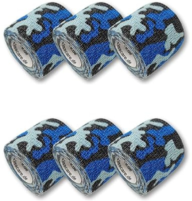 LisaCare Pflaster Bandagen | 2,5/5cm Breit | 6er-Set Camomix | Sportverband | Farbauswahl - Fixierbinde selbsthaftend,elastisch (5cm, Blau) - Wundverband, Fixierverband, Pflaster