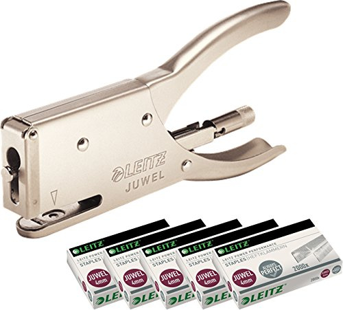 Leitz Heftzange Juwel Metall, 12 Blatt, matt, Nickel (Nickel, Heftzange + 5X Heftklammern)