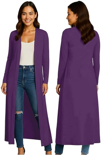 Re Tech UK Ladies Womens Maxi Plus Size Long Cardigans for Women UK Collared Top Long Full Sleeve Floaty Women's Cardigans Coatigans Sizes 8-26 | Long Sleeve - Plus Size Available - Soft Jersey Fabric - Great for Layering