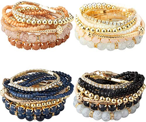 Milacolato 4 Sätze Stapelbare Armbänder für Frauen Mädchen Multilayer Perlen Armbänder Stretch Bangles Bohemian Style