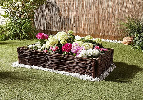 Gartenstecker Weidenzaun 100x20 cm, Beetbegrenzung aus Weide & Holz, Rasenkante, Beetzaun, Beeteinfassung, Staketenzaun