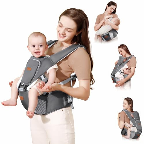 Babytrage ab 6 monate, besrey Baby Trage vorwärts Tragen, Hüftsitz baby, baby carrier, Baby Tragegurt, Baby Tragehilfe Kindertrage Grau