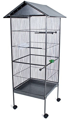 tectake® Vogelkäfig groß, Papageienkäfig mit Sandschublade, Voliere auf Rollen, Birdcage mit 4 Sitzstangen, Vogelvoliere mit Rollen, 65 x 66 x 162 cm, Nymphensittich Käfig, Vogelkäfig Wellensittich