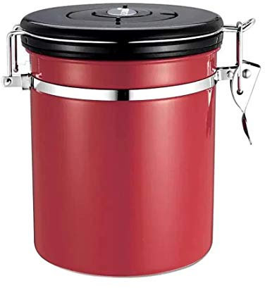 Verve Jelly Kitchen Coffee Canister, Airtight Stainless Steel Food Storage Container with Date Tracker and Scoop, 1.8L Coffee Storage Jar for Tea, Flour, Sugar, Coffee - Red