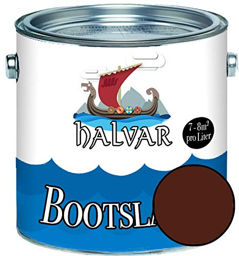 Halvar Bootslack Braun RAL 8000-8028 Yachtlack SEIDENMATT Bootsfarbe PU-verstärkt für Holz & Metall verstärkt extrem belastbar hochelastisch Schiffslackierung (5 L, RAL 8011 Nussbraun)