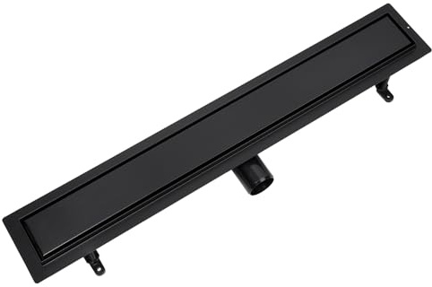 Vogi Duschrinne Schwarz 80 cm, Duo-Rost – befliesbar oder mit Edelstahlabdeckung, Edelstahl AISI 304, Siphon Ø50, Haarsieb
