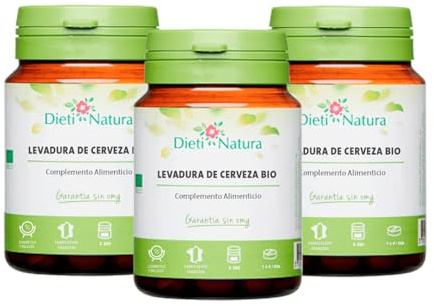 Dieti Natura Levadura de Cerveza BIO 200 Comprimidos de Origen Vegetal (Pack de 3) - Vitaminas, Aminoácidos y Minerales - Fortalece las Uñas y el Cabello - Fabricado en Francia, Sin OGM