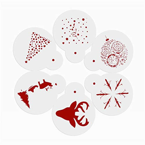 DUBENS 6er Set Spezielle Verschiedenen Festivals DIY Kuchen Schablonen Airbrush Malerei Kunst Formen Fondant Werkzeuge Kaffee Espresso Schablonen (Weihnachten A)