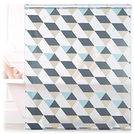 Relaxdays Duschrollo, 140x240 cm, Dreieck Muster, Seilzug, Flexible Montage, Duschvorhang für Badewanne & Fenster, bunt