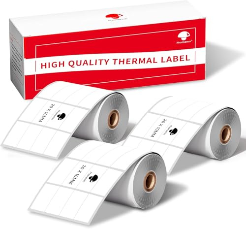 Phomemo 3 Rollen Etiketten Selbstklebende für M110/M220, 10x20mm, 3600 PCS | Phomemo Selbstklebende Thermodirekt Etiketten für M110/M220/M108/M250/M221/M120, für Schule, Heim, Büro, Einzelhandel, Weiß