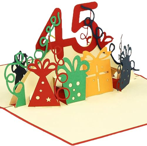 Pop-Up Karte 45. Geburtstag – 3D Jubiläum Grußkarte, N373 | 45. Geburtstag, Papierkunst, Jubiläum, aufklappbar, runder Geburtstag, Geschenk