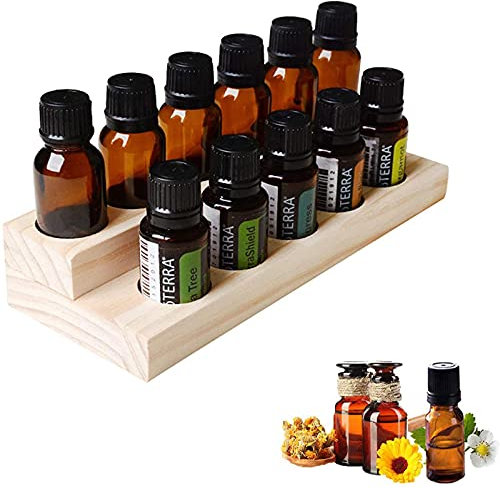 MKNZOME Espositore per Olio Essenziale, 11 Bottiglia Display Stand in Legno per Esposizione di Oli Essenziali, Smalto di Unghie Rastrelliera Supporto per Profumo, Smalto per Unghie e Rossetti
