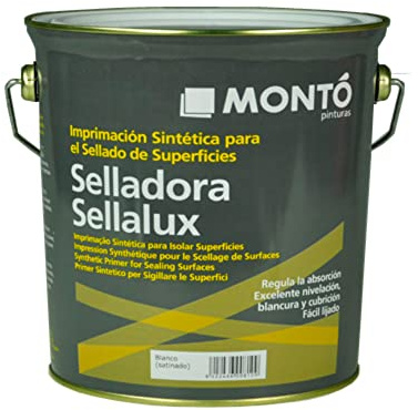 MONTÓ Selladora Sellalux. Imprimación Sintética al Disolvente de color Blanco de Excelente Brochabilidad e Igualación, Regula la Absorción. (4L)