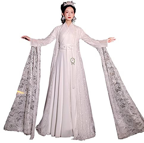 MIDERDO Hanfu Traditionnel Dames Chinoises En Dentelle Hanfu Déguisements Cosplay Déguisements Halloween Noël Déguisements De Scène (Color : White, Taille : M)