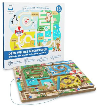 HELDENGUT® magnetisches Labyrinth für Kinder ab 2 Jahre [Abenteuer im Zoo] - Magnetspiel Ideal als Montessori Motorikspielzeug - Dank verschiedenster Lernspiele ab 2 Jahre extrem abwechslungsreich