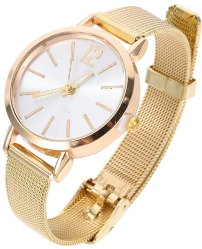 Hemobllo Armbanduhr für Damen, modische Armbanduhr mit ultradünnem Netzband, leicht zu lesen, luxuriöse Damenuhr, elegante Uhr, gold, medio, Modisch