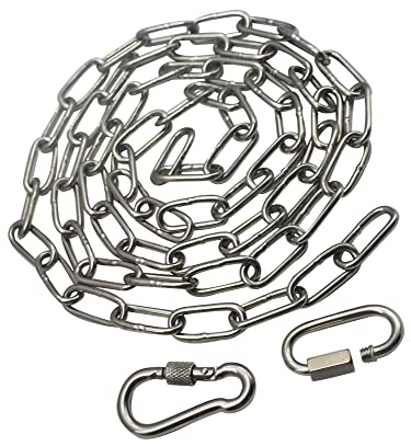 Floyutin 304 Stainless Steel Chain 1/8 in x 5 ft Closed Links Short Chain Heavy Duty with 2 Quick Carabiner Hooks Locking Pulling Towing for Outdoor Fence Gate Pet Dogs, 1 pcs (3mm x150cm)