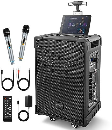 Cassa portatile con 2 microfono wireless 10 550W, Altoparlante Karaoke Bluetooth potente professionale, Attiva PA Amplificata impianto Registrazione DSP/Radio FM/USB/TWS/TV GTSK10-3