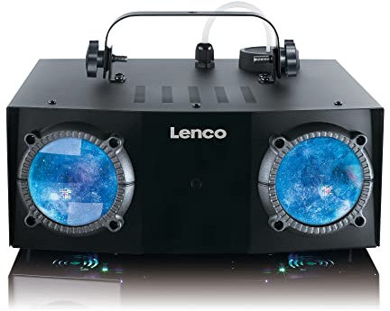 Lenco LFM-110 Lumière de fête RVB Dual Matrix - Avec machine à fumée - Programmes de spectacle de lumière intégrés - Capacité de 1 l - Minuterie de brouillard - Noir
