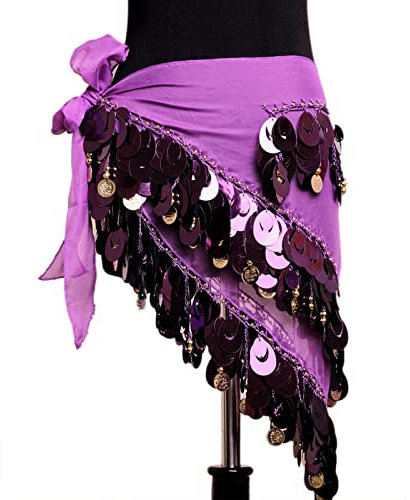 BAtlam Bauchtanz-Hüfttuch Bauchtanz-Kostüm für Frauen Pailletten-Bauchtanz-Gürtel Quaste Hüftwickel Bauchtanz-Gürtel Hüfttuch mit Münze (Color : Pink, Size : One Size) (Lila Einheitsgröße)