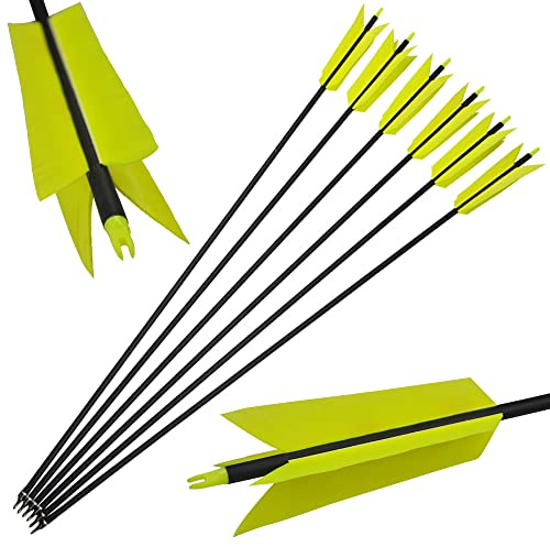 HNZMDY Tir à l'arc Flèches de Chasse 30 Pouces Flu-Flu Flèches Flèches en Carbone Spine 500 avec 4 Plumes de Dinde pour la Chasse au Petit Gibier (6, Jaune, 30pouce)