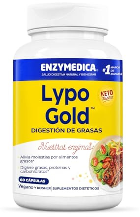 Enzymedica, Lypo Gold, Integratore Alimentari con Enzimi Digestivi, Indicato per Irregolarità e Gonfiore Addominale, Ideale per Dieta Keto, Gluten Free, Senza Lattosio, Vegano, 60 Capsule