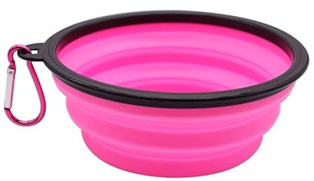 Cuencos plegables para perros, para viajes, cuenco de agua portátil para perros, gatos y mascotas, plato plegable para regar, para viajar, acampar, caminar (rosa, 350 ml)