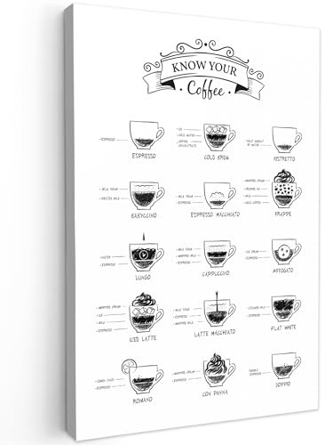MuchoWow© Bild auf Leinwand Schlafzimmer Bilder Wand Deko Wohnzimmer Modern | 40x60 cm - Wanddeko Bilderwand Geschenk Kaffee - Cappuccino - Schwarz und weiß - Espresso - Küche