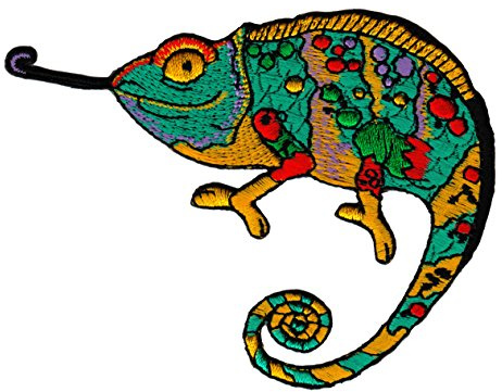 Chamäleon Echse Reptil Leguan Grün Aufnäher zum aufbügeln oder aufnähen Bügelbild Aufbügler für Kleidung gestickter Bügelpatch Applikation Patch Größe 10,3 x 7,7 cm