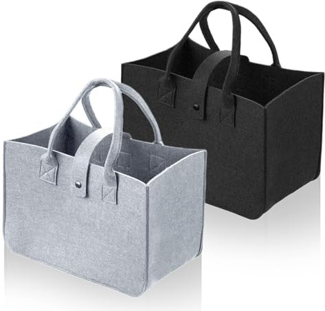 Rierousy 2 Stück Filztasche Einkaufstasche, Tragetasche Filz30*20cm Filztaschen Shopper, Filztasche Klein, Shopping Bag Zur Einkaufen, Ausgehen, Aufbewahrung (Grau und schwarz)