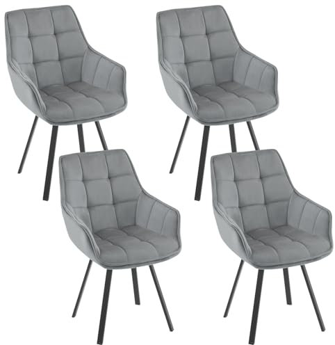 EUGAD Esszimmerstühle 4er Set drehbar, für Esszimmer Wohnzimmer, Bequeme Küchenstühle mit Armlehnen, Rückenlehne, Metallbeinen, modern, Dunkelgrau