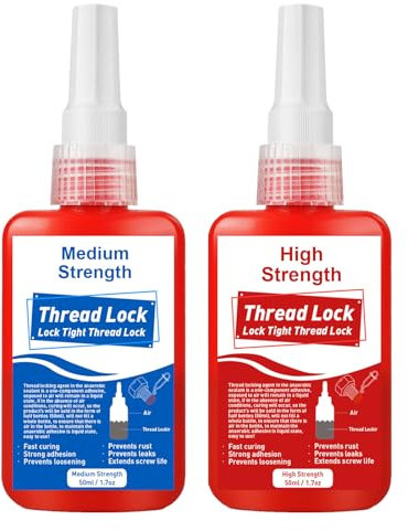 Thread Lock High Strength+Medium Strength, 100ml Locktight Threadlock Prevent Nuts, Bolts, Fasteners and Screws from Loosening Due to Prolonged Vibration, Thus Locking and Sealing Metal Nuts and Bolts