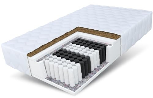 FDM Natural MAX Matratze 180x200 cm Kaltschaum Taschenfederkern Höhe 24 cm Härtegrad H3 und H4 Kokos Polyurethanschaum Öko-Tex Allergikergeeignet Premium Bezug waschbar
