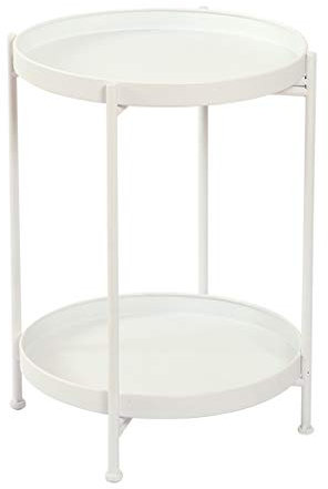 Nachttische Beistelltisch, 2-stufiger runder Couchtisch für Balkone, Schlafzimmer, Wohnzimmer, Sofa, seitlicher Freizeit-Lesetisch, Metall-Beistelltisch, Korbtisch (Farbe: Weiß, Größe: 37 x 37 x 52 cm