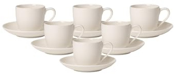 Villeroy & Boch For Me Espressotassen mit Untertassen 6er Set, 70 ml, Klassisches Espresso-Set für 6 Personen, Spülmaschinenfest & Mikrowellensicher, Premium Porzellan, Weiß