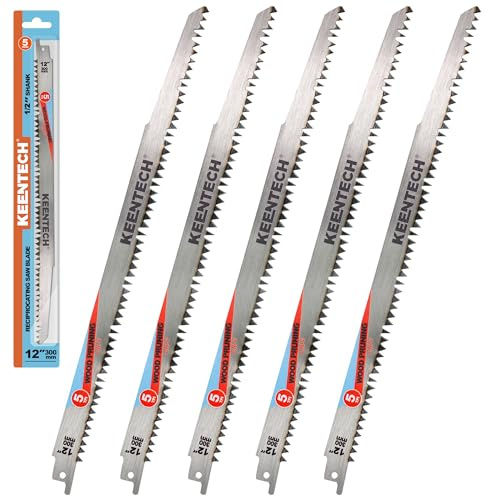 KEENTECH Lot de 5 lames de scie alternative Cr-V 300 mm 5 TPI pour la coupe du bois et l'élagage des arbres, compatible avec Milwaukee Sawzall et autres scies sabres