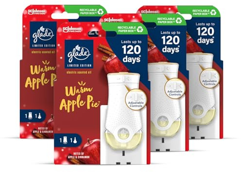Glade Plug in Air Freshener Holder and Refill, Electric Scented Oil Room Air Freshener, Warm Apple Pie, Pack of 4 Starter Kits, (4 x Holder and 4 x 20 ml Refill)