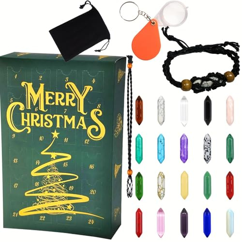 Corlidea Adventskalender Schmuck 2024, Countdown für 24 Tage, 24 Überraschungen, natürliche Mineralkristalle und Edelsteine, wissenschaftliche Weihnachtsgeschenke für Damen, Mädchen, Jungen
