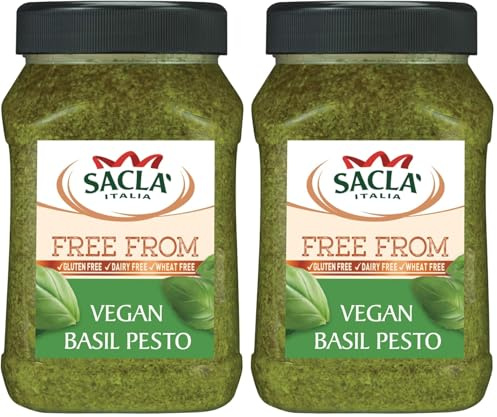 Sacla Italian Vegan Basil Pesto - Perfect with Pasta, Pizza, Garlic Bread and Tagliatelli - Made with Fresh Basil Leaves, Pine Nuts and Olive Oil 950g (Pack of 2)