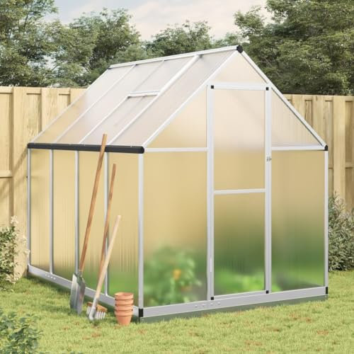 Sufrk Gewächshaus mit Fundamentrahmen GartengewäChshäUser Greenhouse GewäChshaus Aluminium Silber 224x169x202cm Aluminimum