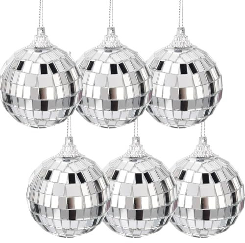 6 Pcs 2 Inch Silver Mirror Disco Balls - Christmas Tree Decorations, Baubles for Party, Wedding, Home Decoration, Stage Props, Xmas Tree Ornament