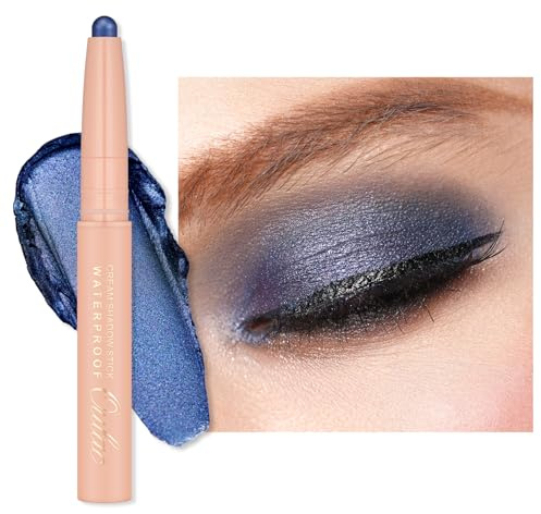 Oulac Stick ögonskugga, marinblå, lång livslängd och vattentät roterande ögonskugga, högpigmenterad och metallisk finish, rynkfri ögonmakeup, vegan, 3,8 g (20) marinblå sammet
