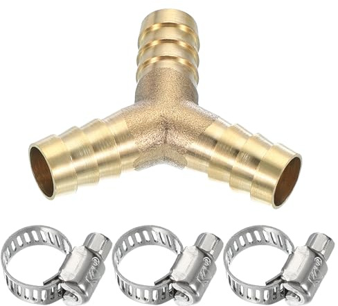 PATIKIL 1/2 Brass Hose Barb Fitting,1 Set Y Type Barb Union Fittings Metals Splicer Mender Connector Barbed Adapter Air Hose Repair Kit with Hose Clamp for Water Oil Fuel Gas