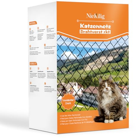 NieKilig Drahtverstärktes Katzennetz für Balkone, Balkonnetz für Katzen, Katzengitter Fenster ohne Bohren für Balkone, Terrassen, Fenster, Oberlichter, Türen, Zäune (2x1.5m)