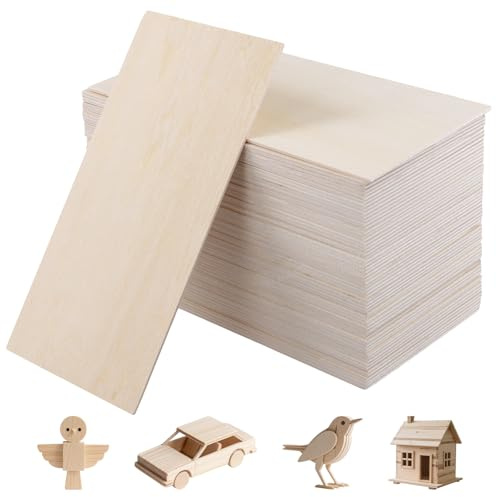 KEILEOHO 60 hojas de madera de tilo de 200 x 100 x 2 mm, tableros de madera contrachapada sin terminar para grabado de manualidades