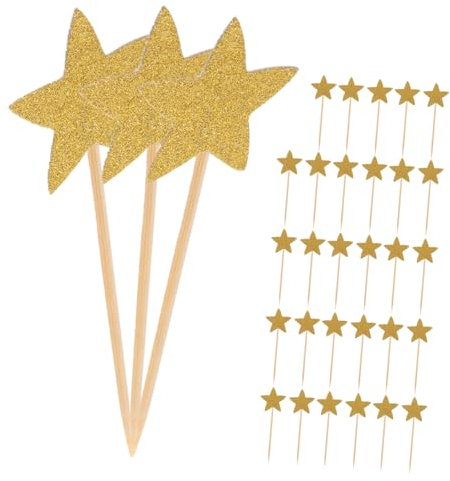 HOUDERCO 70piezas Adornos De Pastel Brillo Decoraciones Para Tartas y Estrellas Doradas Para Cumpleaños y Infantiles